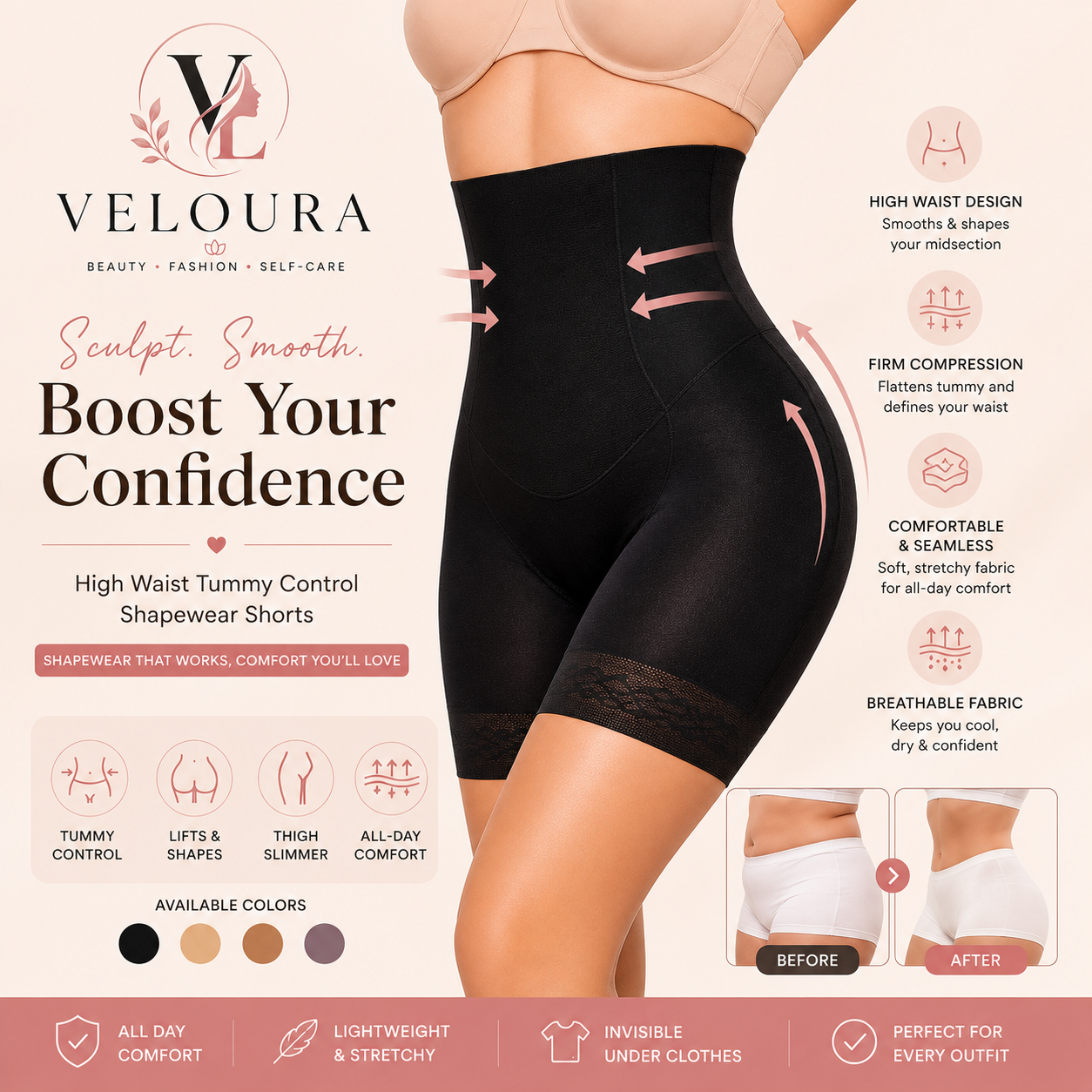 Women'S Shapewear Shorts High Waist Tummy Control Body Shaper Thigh Slimmer Slimming Panties