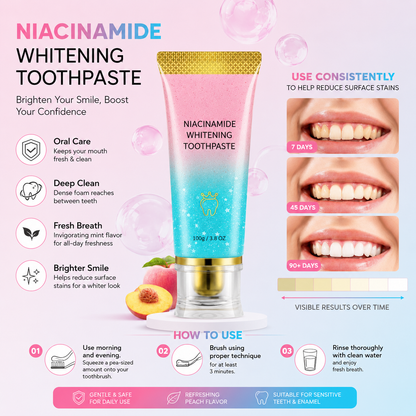 2-Pack Niacinamide Whitening Toothpaste | Fresh Breath, Surface Stain Removal & Enamel Safe
