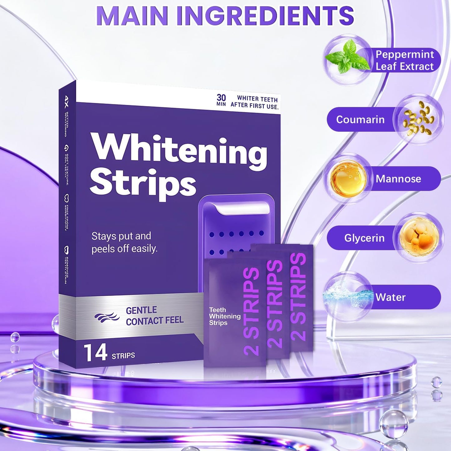 Purple Teeth Whitening Strips,Purple Whitening Strips,Gentle Surface Stain Reduction & Natural Shine, Portable Whitening Strips Purple for Home or Travel(2Pcs)